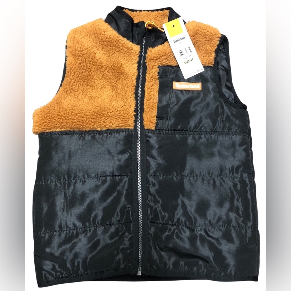Timberland N.W.T. Size 4 Toddler Kids' Black and Gold,Orange,Brown,Fleece Vest.